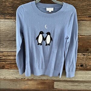 LOFT Light Blue Sweater with Penguin Motif